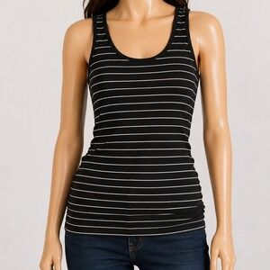Halogen Womens Tank Top Black White Striped Scoop Neck Stretch Medium